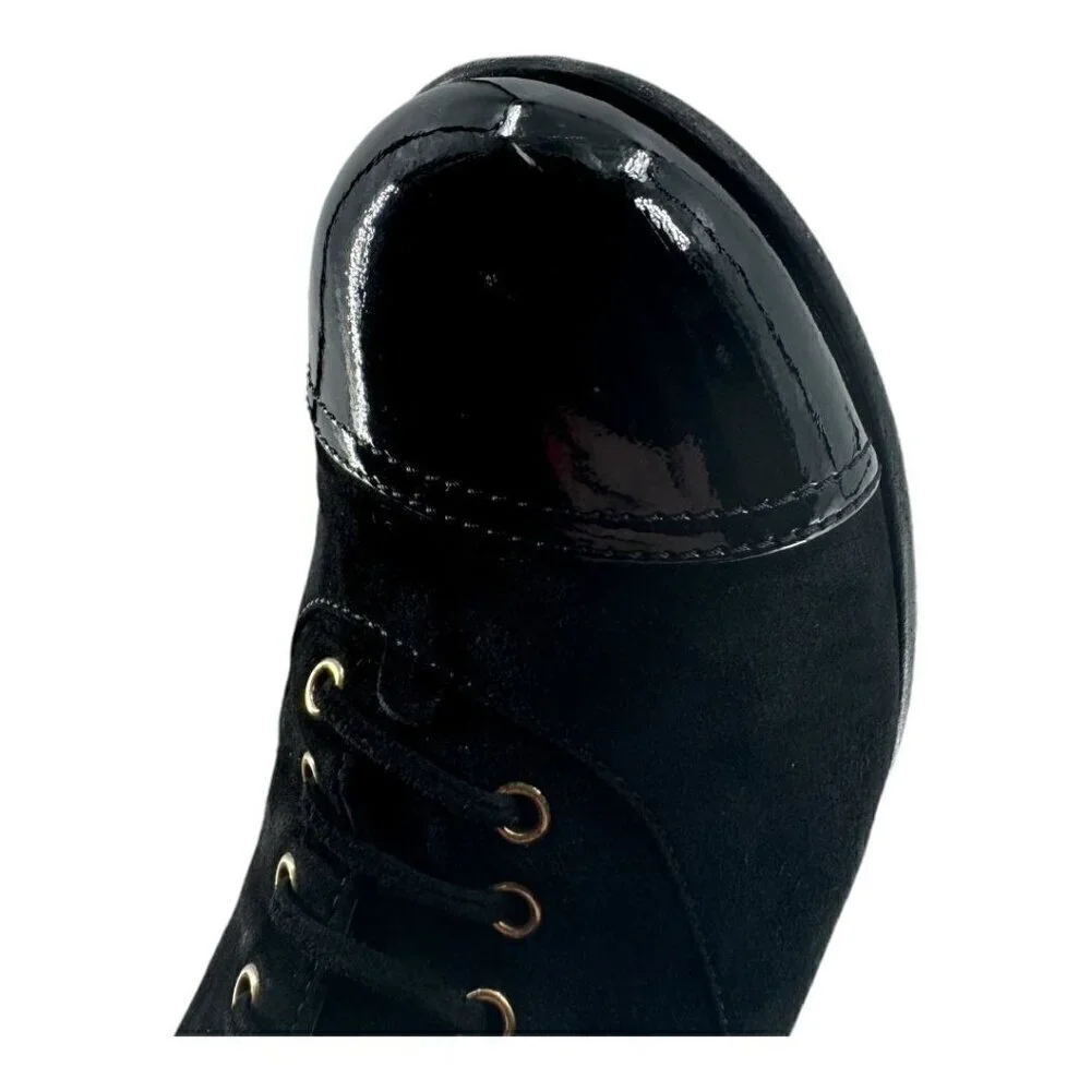 Chanel Suede Pearl CC Logo Patent Cap Toe Short Boots - Picture 13 of 16